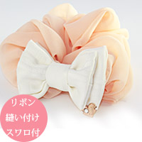 親子お揃いシュシュ専門店ジュメルパステルピンクとホワイトリボンのガールズシュシュ詳細画像